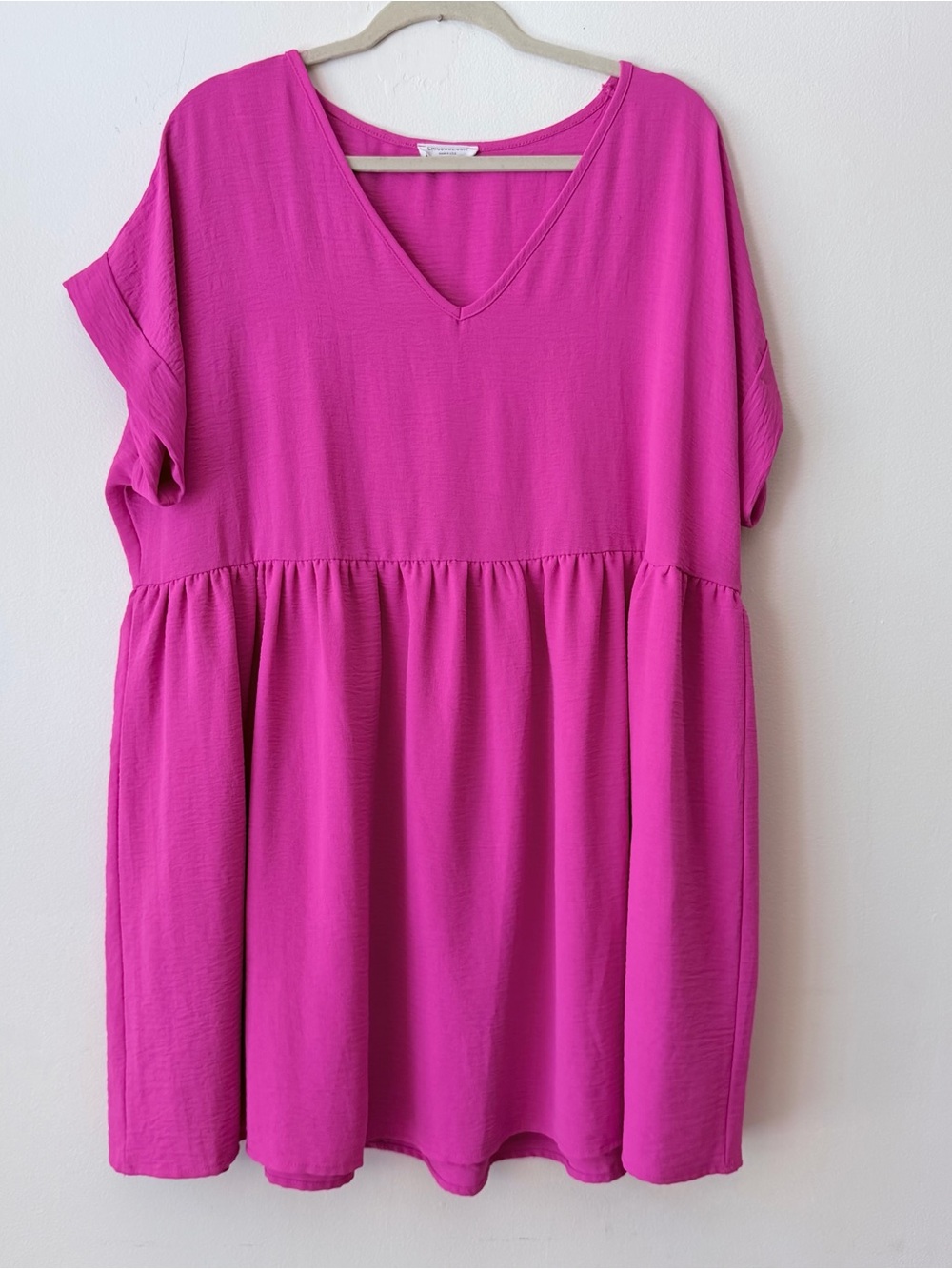 V-Neck Babydoll Mini Dress in Bright Magenta XL